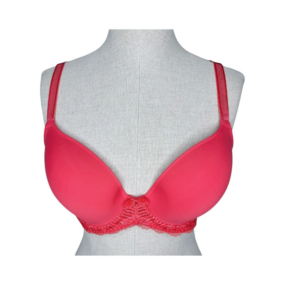 Wacoal La Femme Underwire Bra sz 34D * Bright Coral T-Shirt Contour Cups 853117